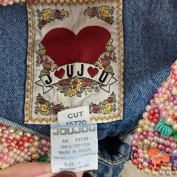 Vintage JouJou 80s 90s Rainbow Candy Look Sequin Beaded Collar Denim Vest ML - Picture 7 of 11